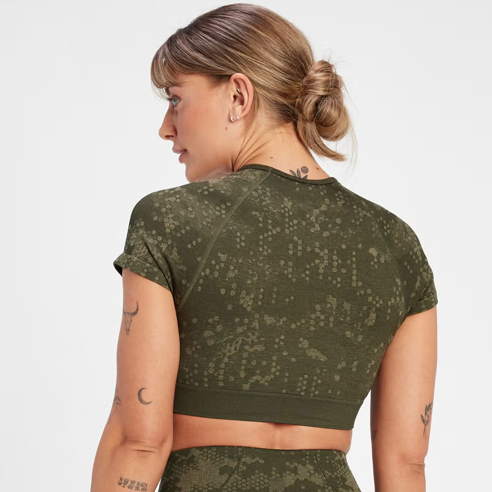 Seamless Pattern Crop Top - Olive Green - Image 2