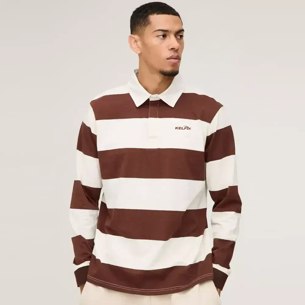 Regular Fit Stripe Long Sleeve Rugby Polo