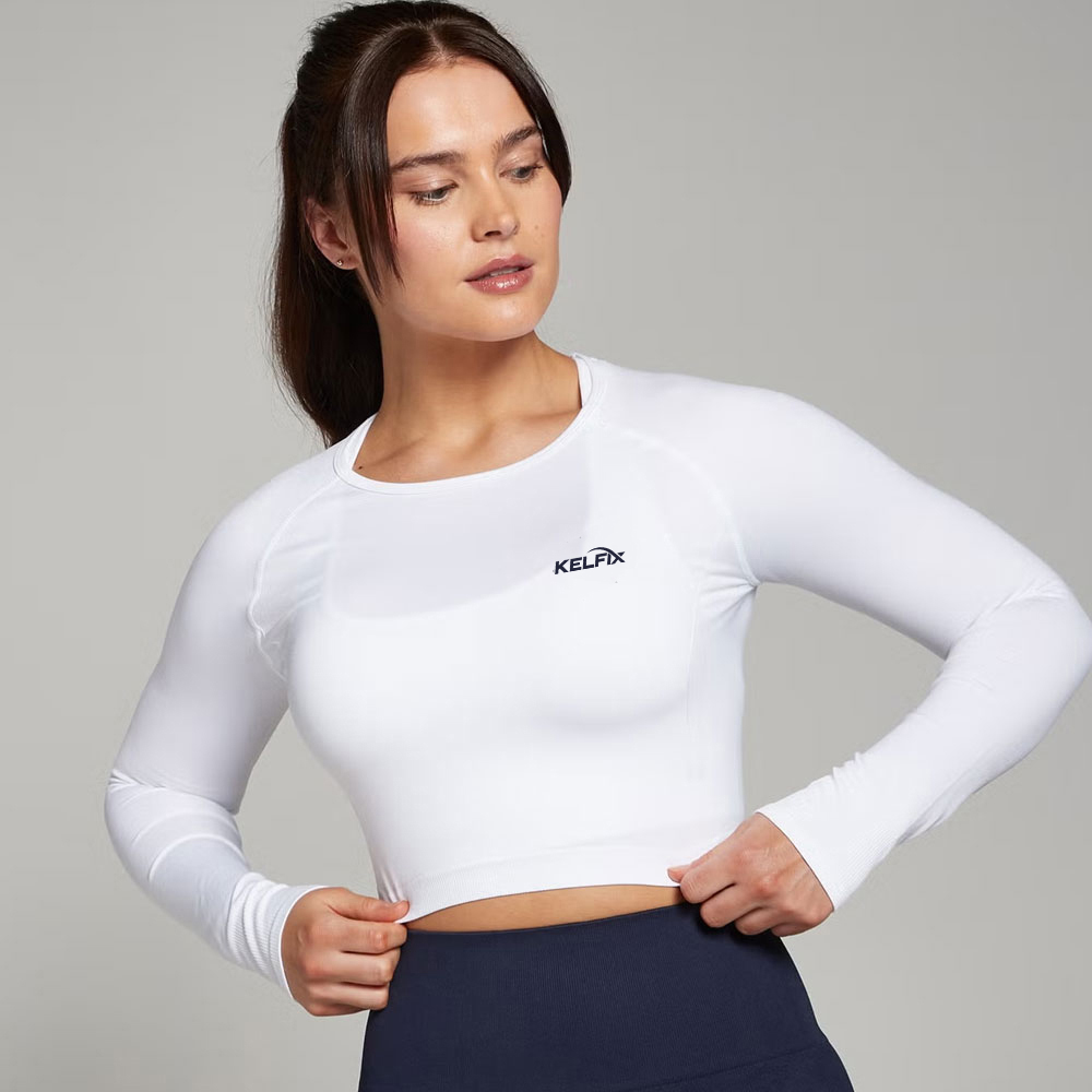 Seamless Long Sleeve Crop Top - White