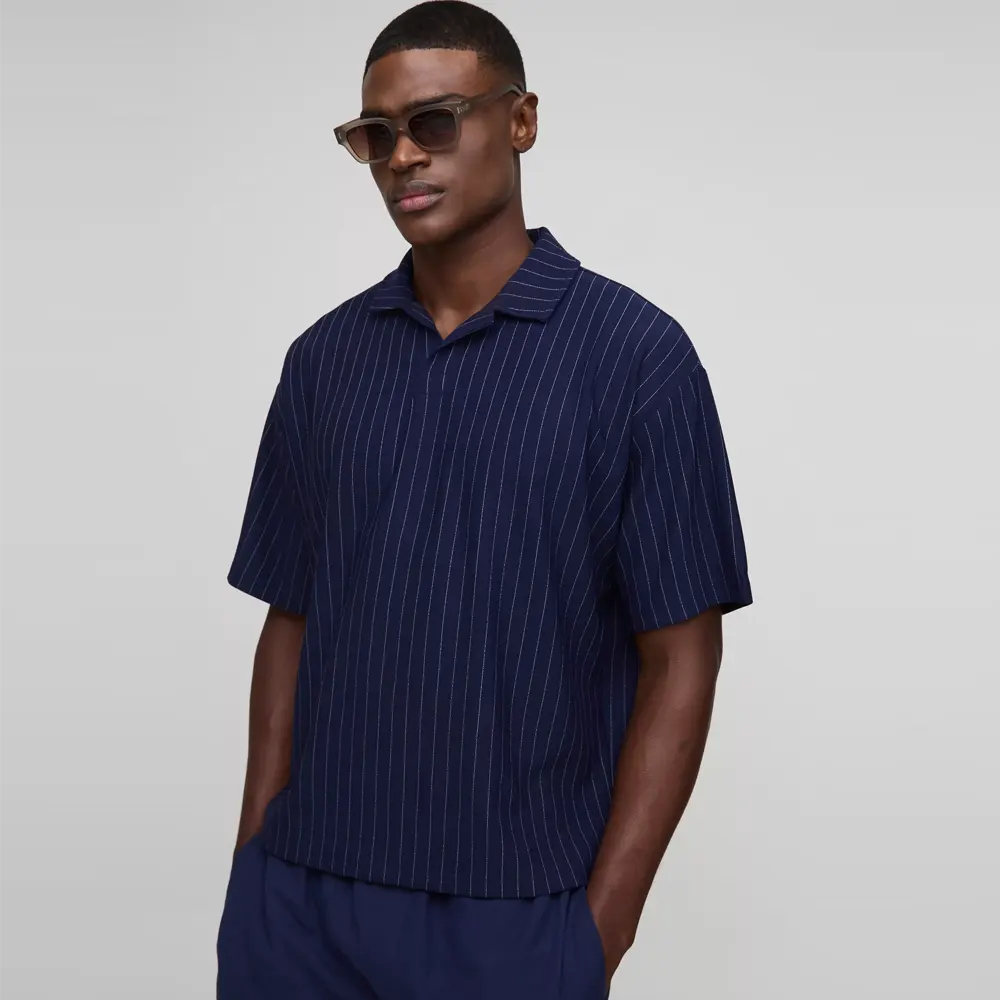 Oversized Boxy Pinstripe Revere Polo
